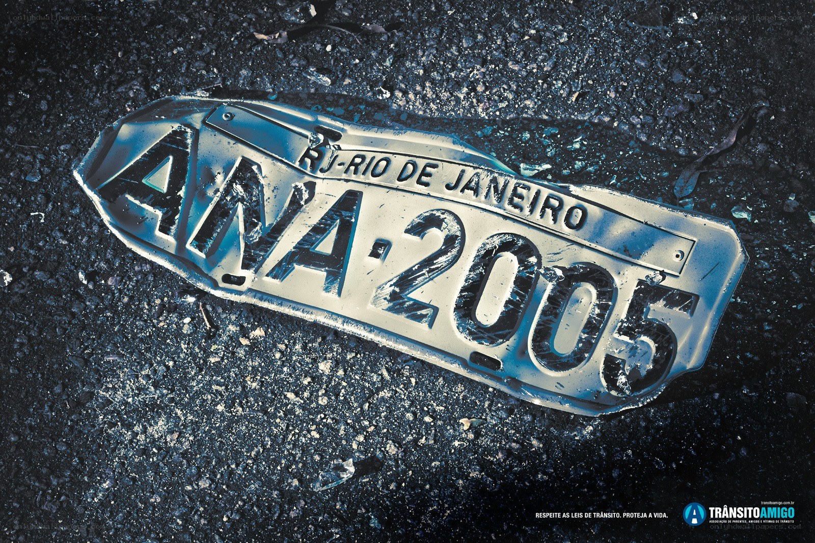Damaged license plate on asphalt