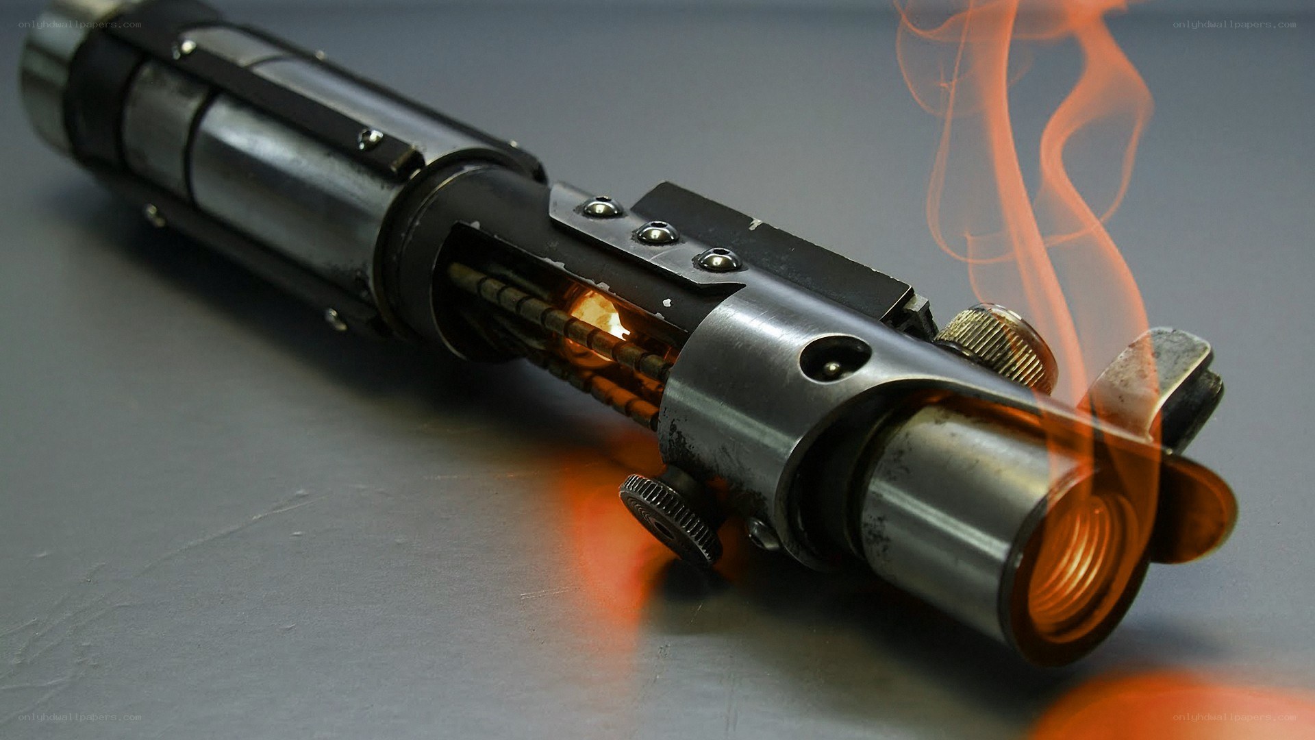 Damaged lightsaber with smoke