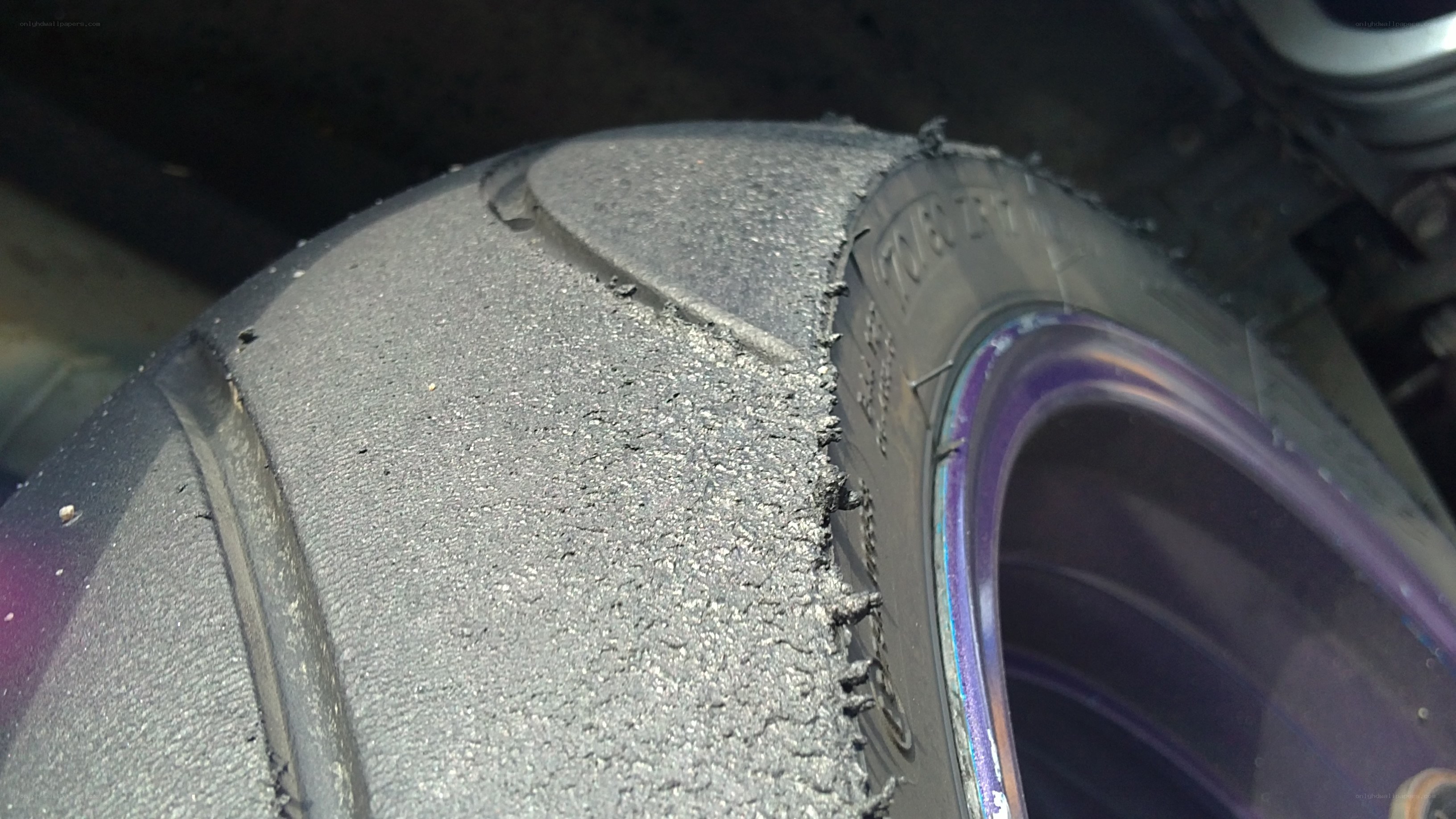 damaged motorcycle tire