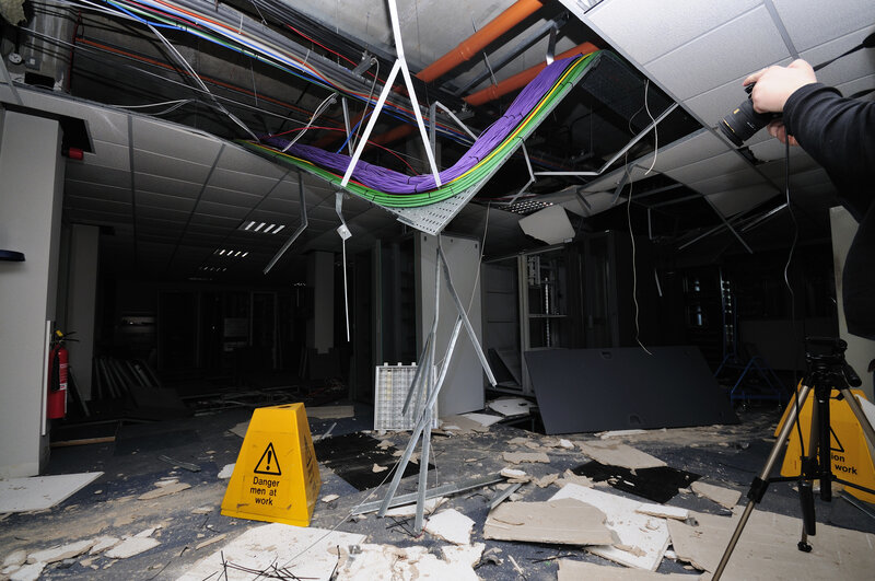 Damaged office ceiling collapse