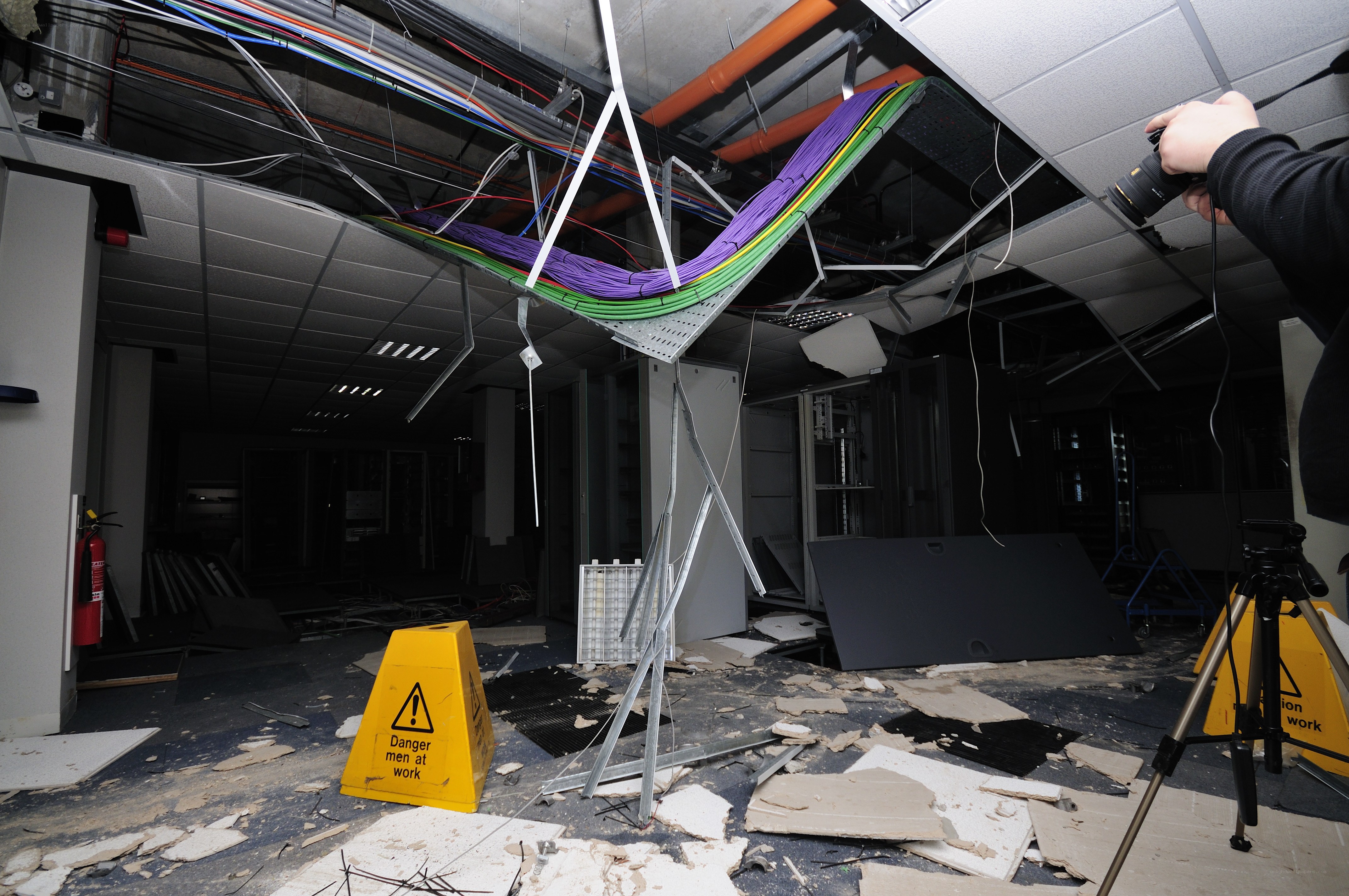 Damaged office ceiling collapse