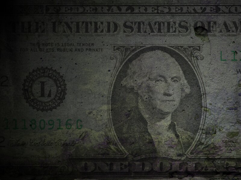 damaged one dollar bill