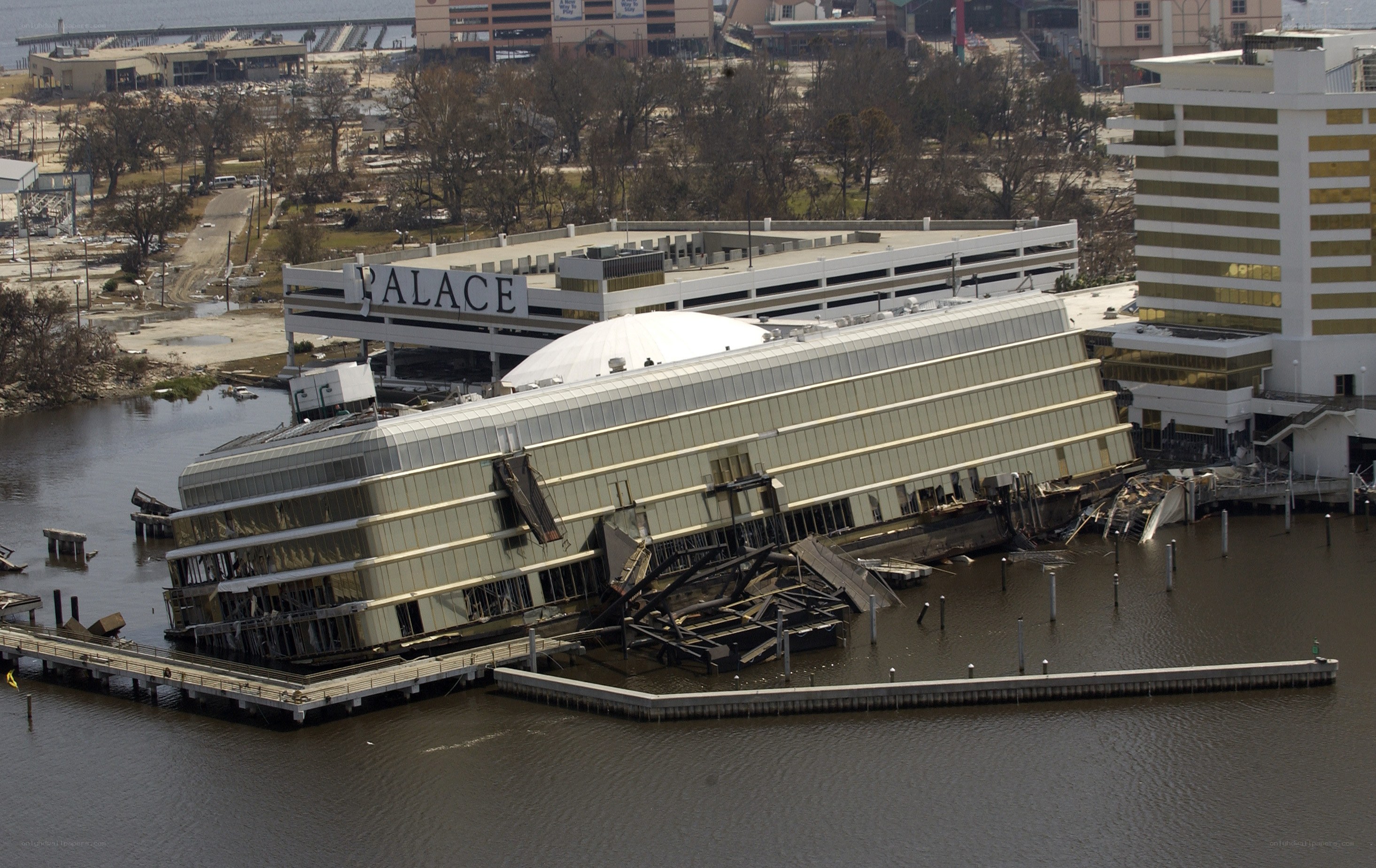 Damaged Palace Hotel after hurricane