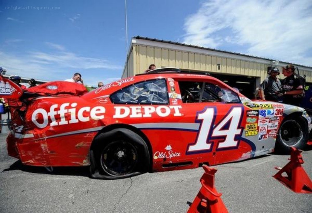 Damaged race car after crash