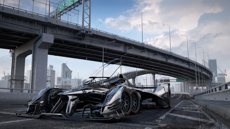 Damaged Race Car — Gray