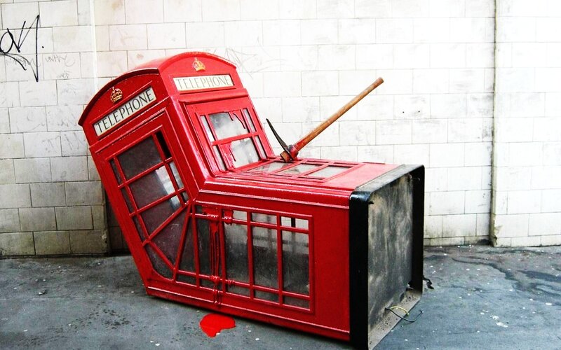 Damaged Red Phone Box
