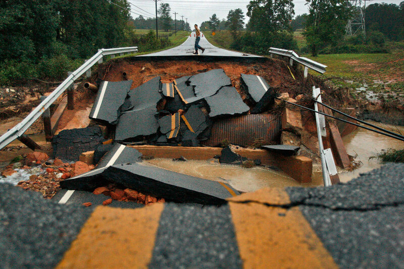 Damaged road after flood