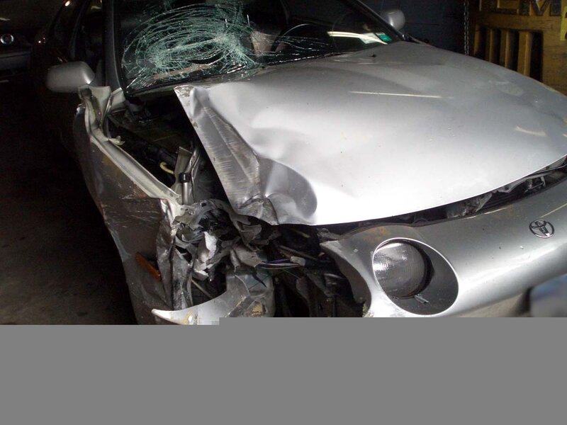 Damaged silver car front