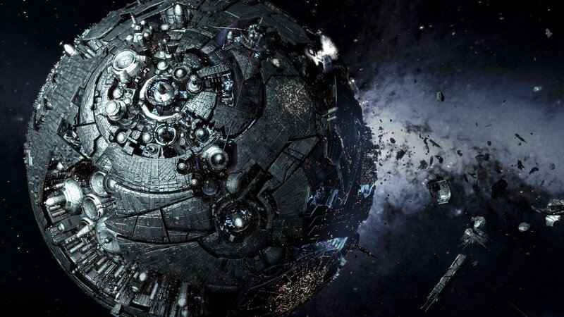 Damaged Space Station — Black, Dramatic, Night, Digital Art