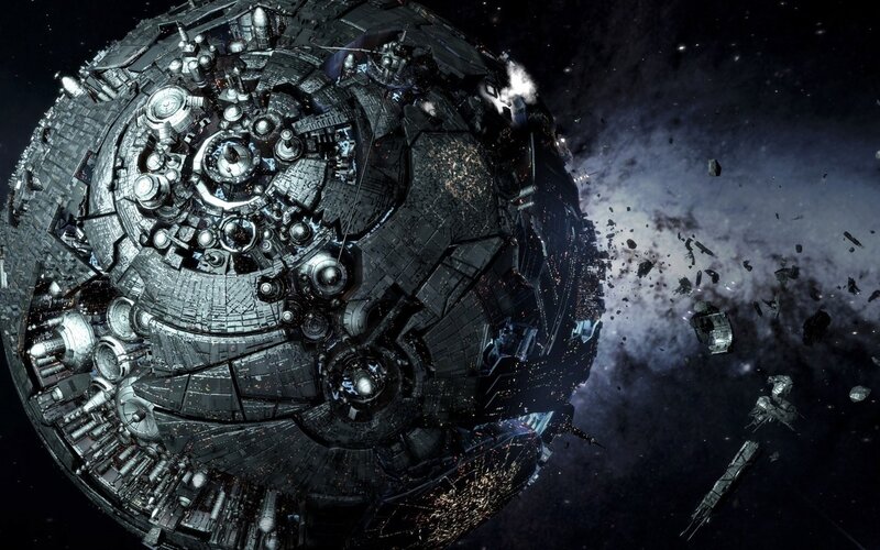 Damaged Space Station — Black, Dramatic