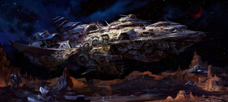 Damaged Spaceship — Black, Dramatic, Night