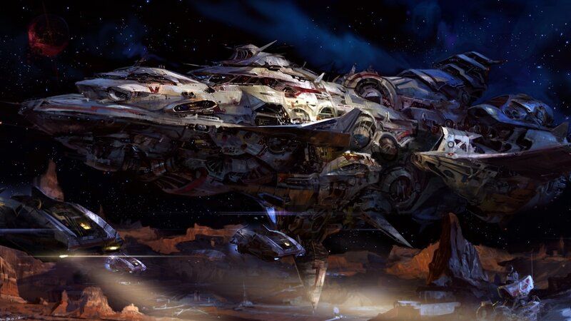 Damaged Spaceship — Blue, Dramatic, Night