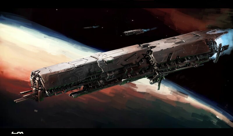 Damaged Spaceship — Gray, Dramatic, Digital Art, Planet