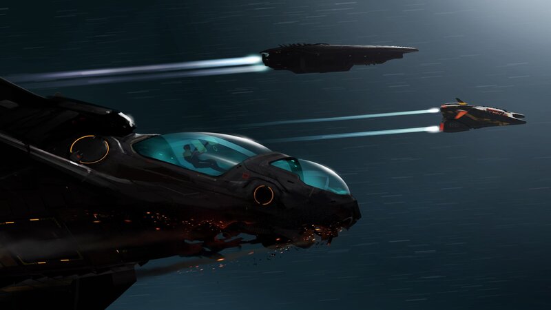 Damaged Spaceship in Flight — Black