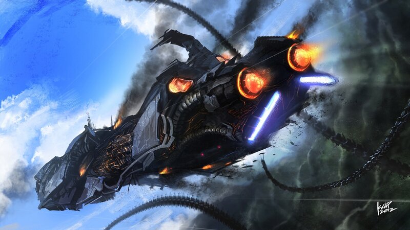 Damaged Spaceship in Flight — Blue