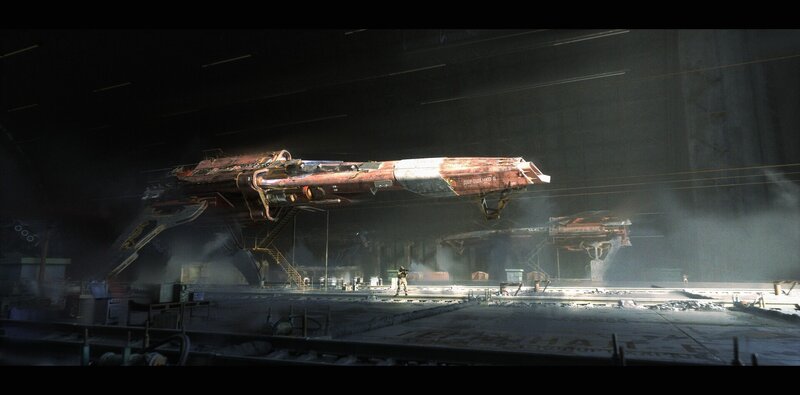 Damaged Spaceship in Hangar — Black