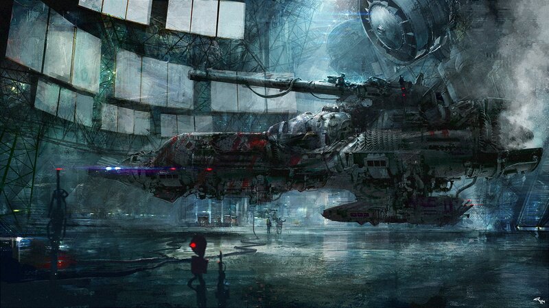 Damaged Spaceship in Hangar