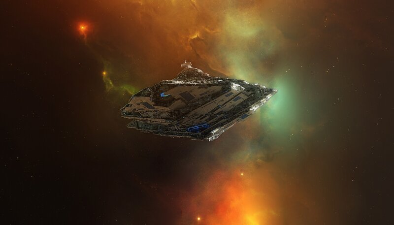 Damaged Spaceship in Nebula