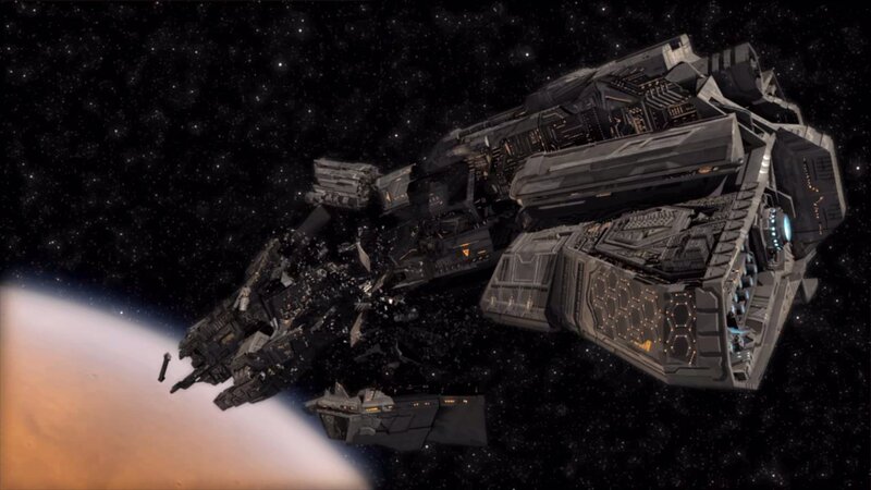Damaged Spaceship in Orbit — Black, Dramatic