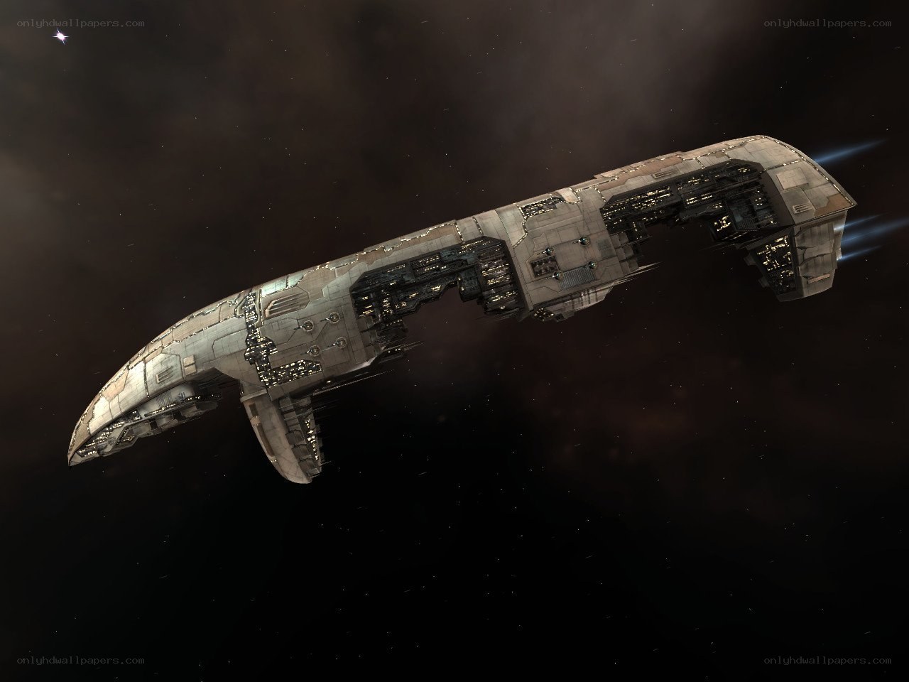 damaged spaceship in space