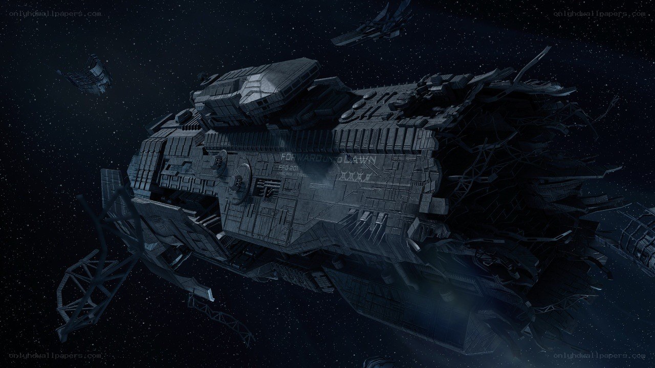 damaged spaceship in space