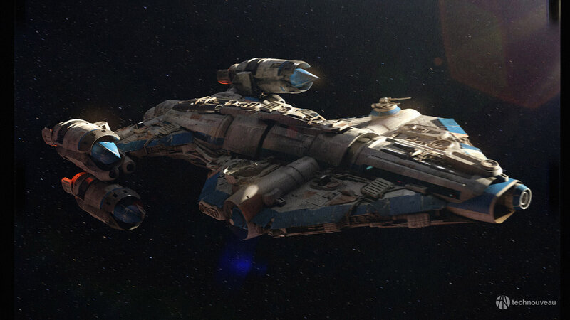 Damaged Spaceship in Space — Black, Dramatic