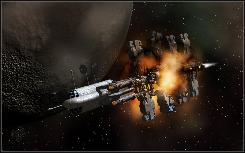 Damaged Spaceship in Space — Black