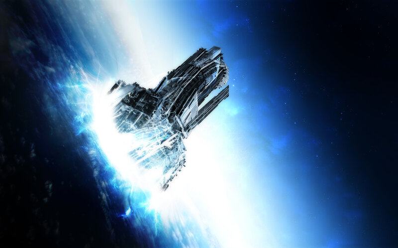Damaged Spaceship in Space — Blue