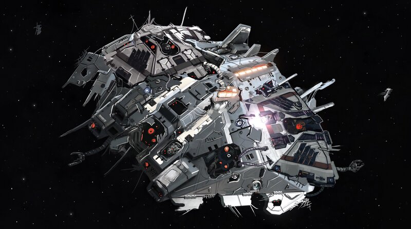Damaged Spaceship in Space — Gray