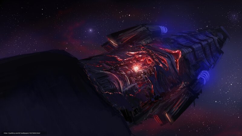 Damaged Spaceship in Space — Purple