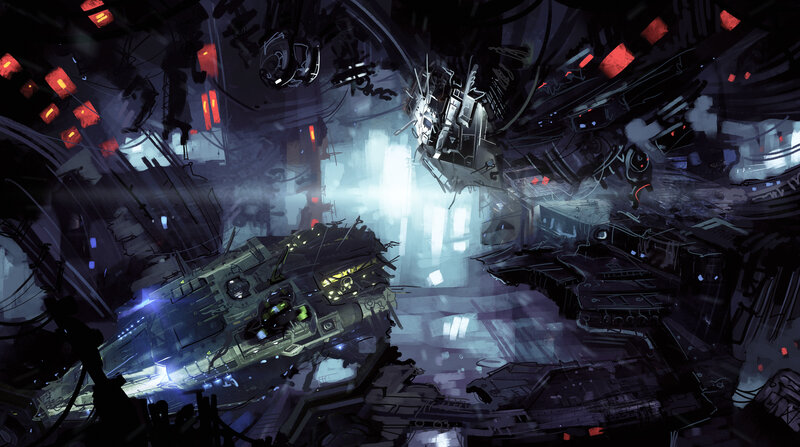 Damaged Spaceship Interior — Black