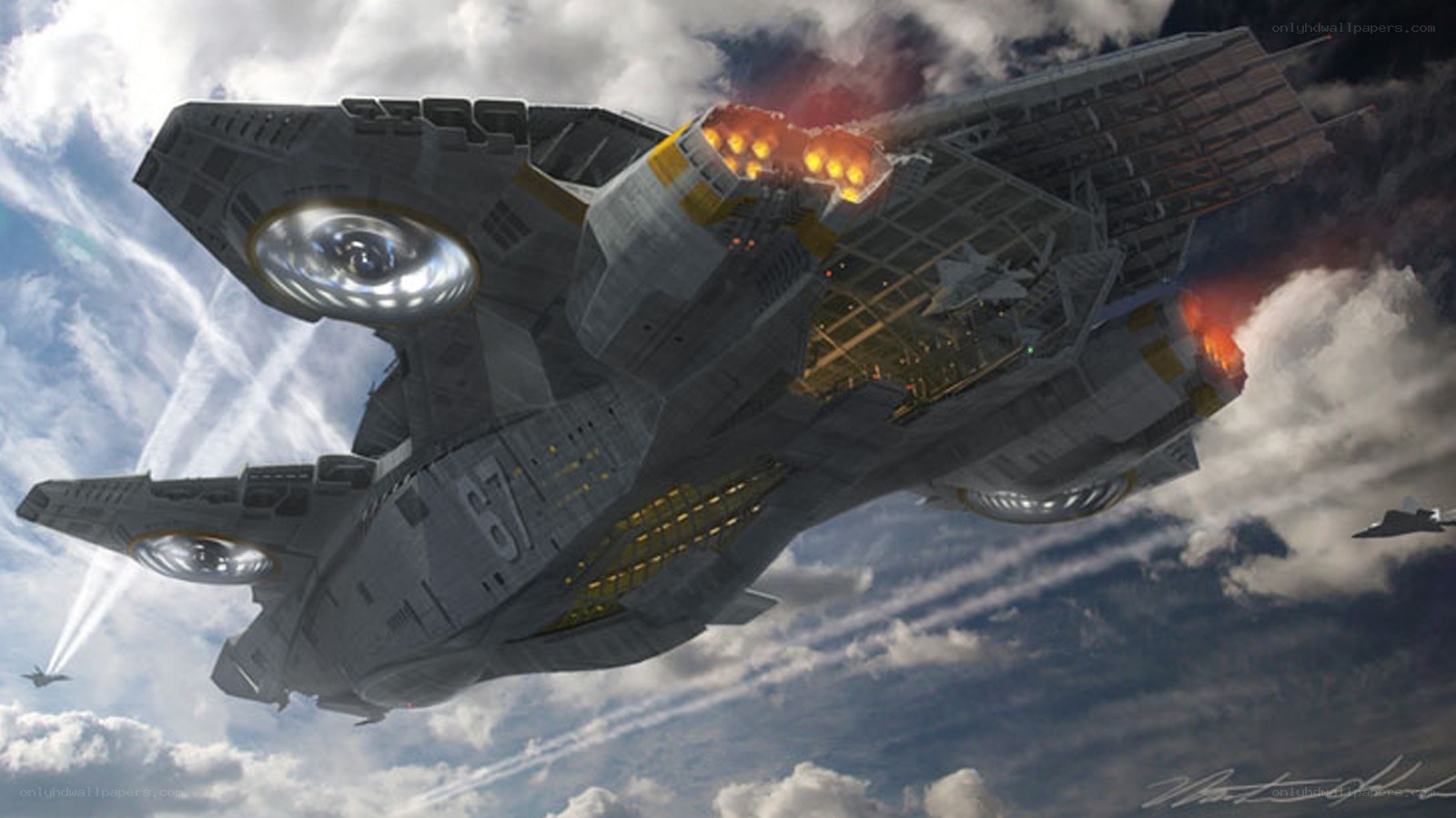 damaged starship in flight
