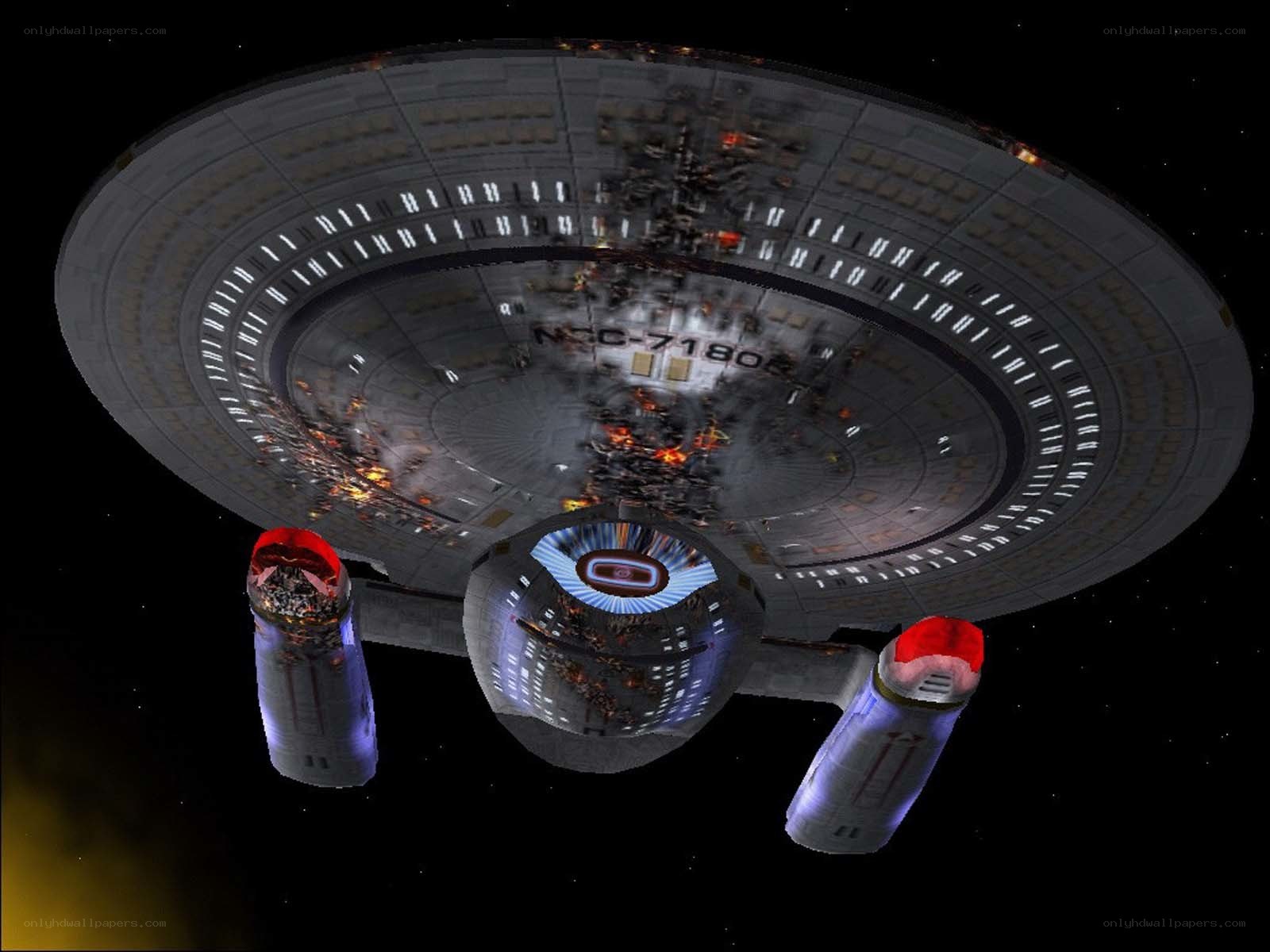 Damaged starship in space
