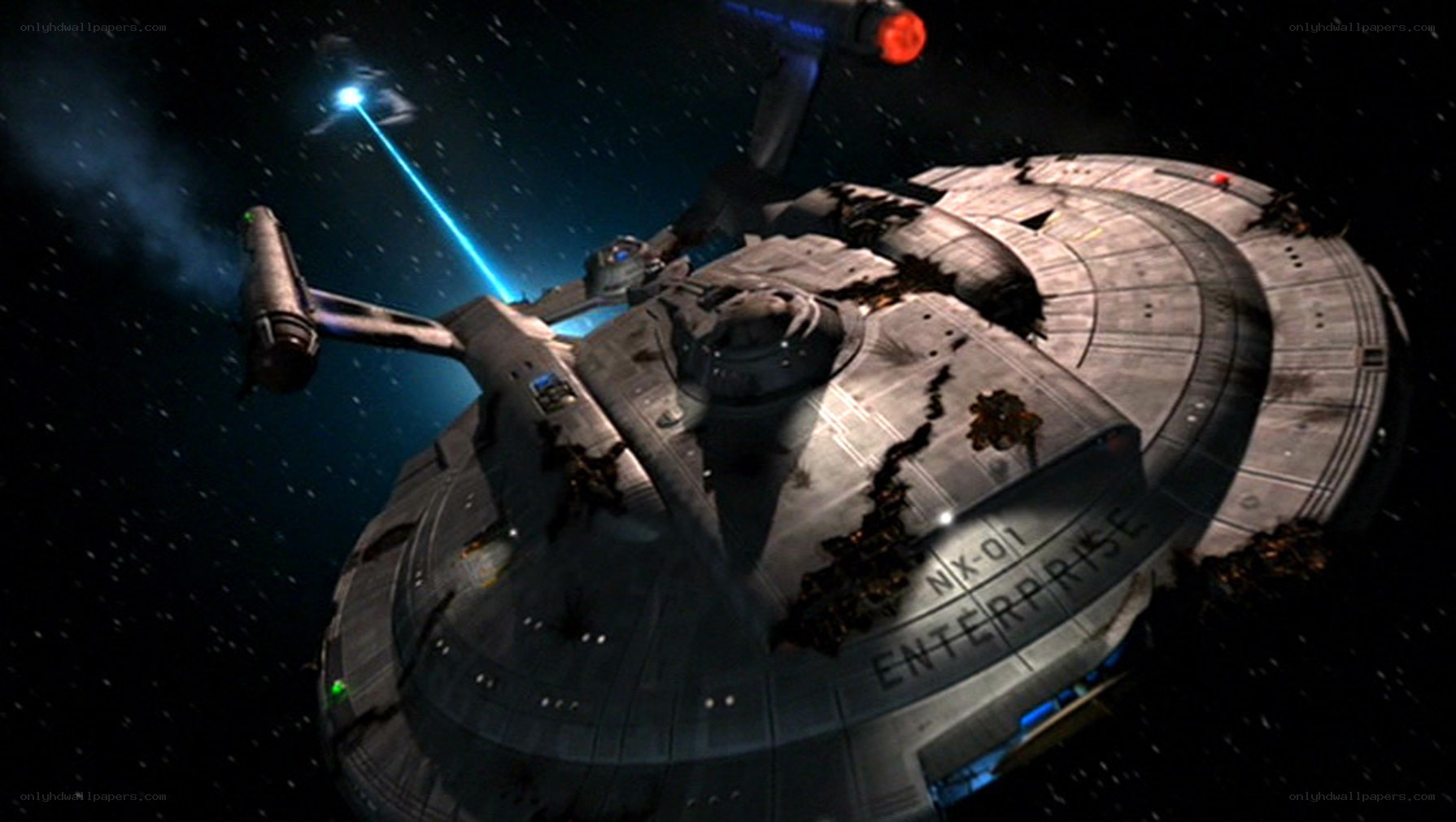 Damaged starship in space