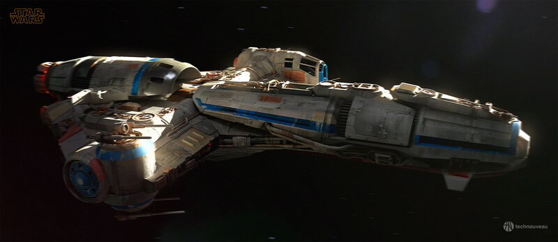Damaged Starship in Space — Gray