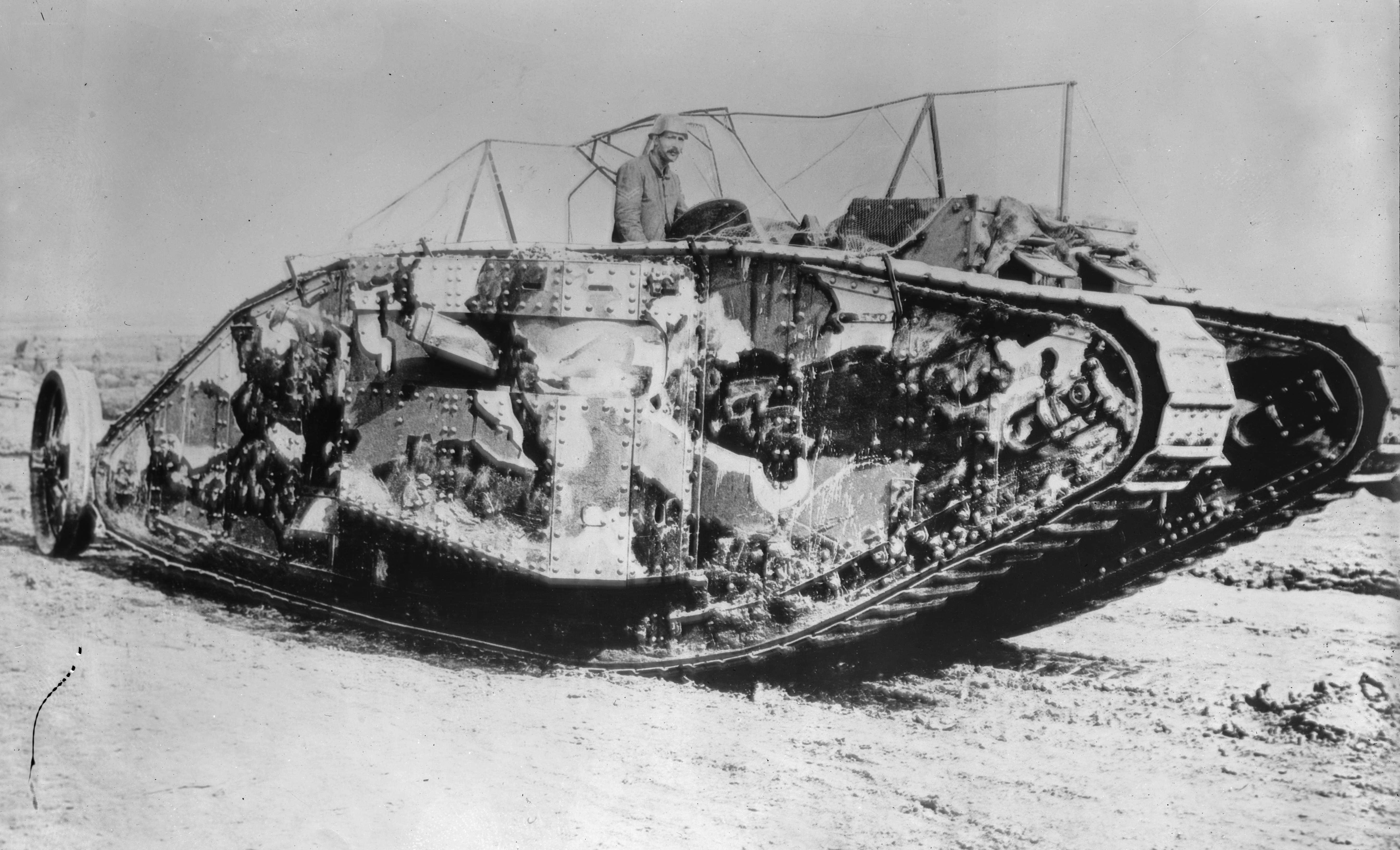 Damaged tank in desert