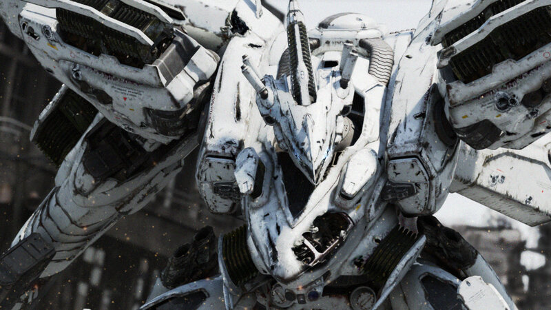 Damaged white mecha robot