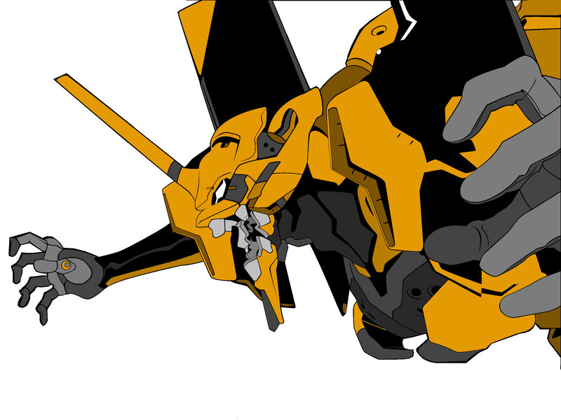 Damaged yellow mecha robot
