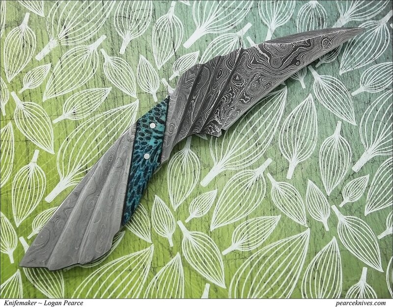Damascus knife with blue handle