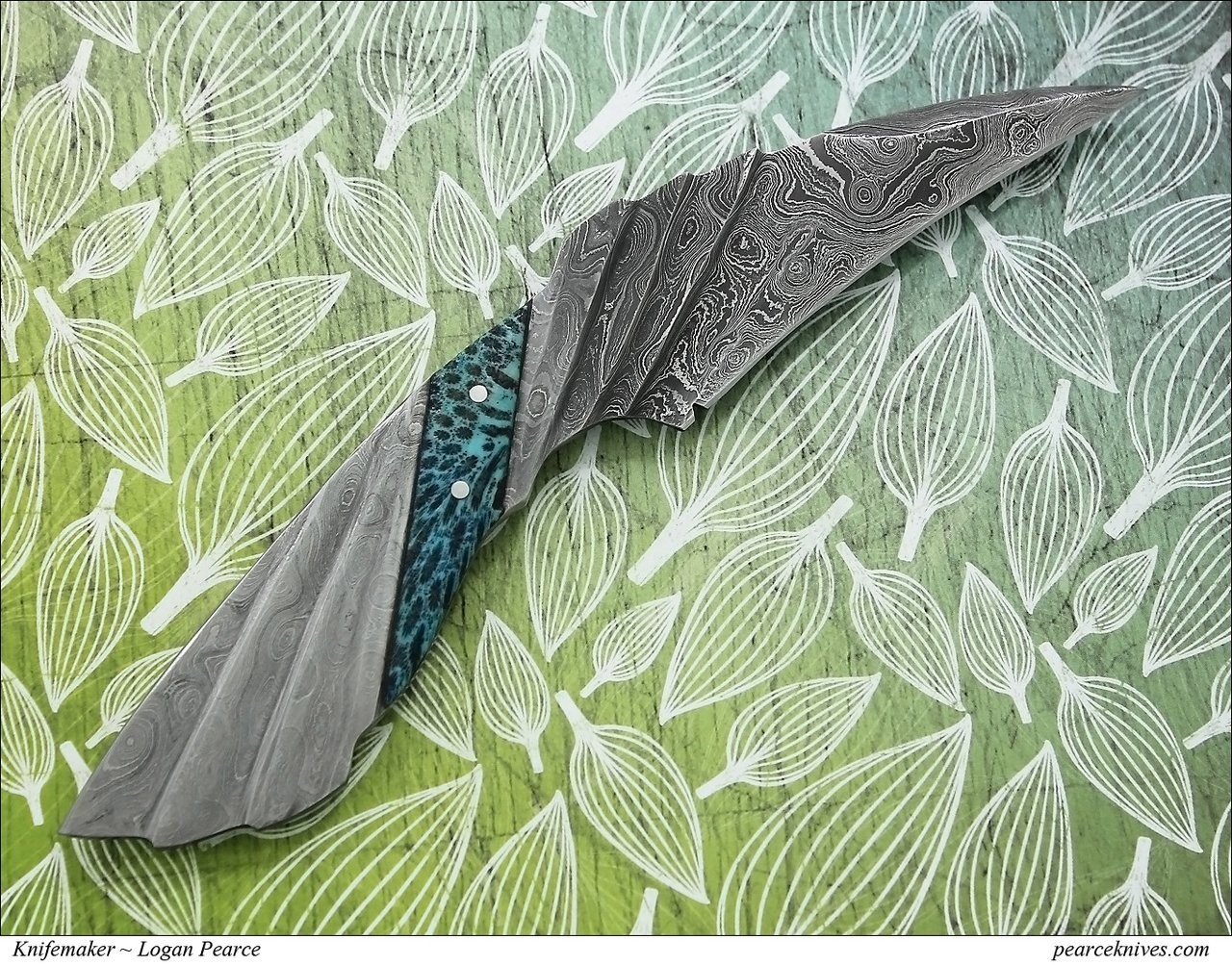Damascus knife with blue handle