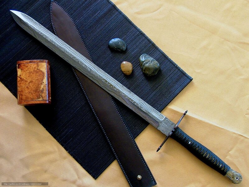 Damascus steel sword with stones