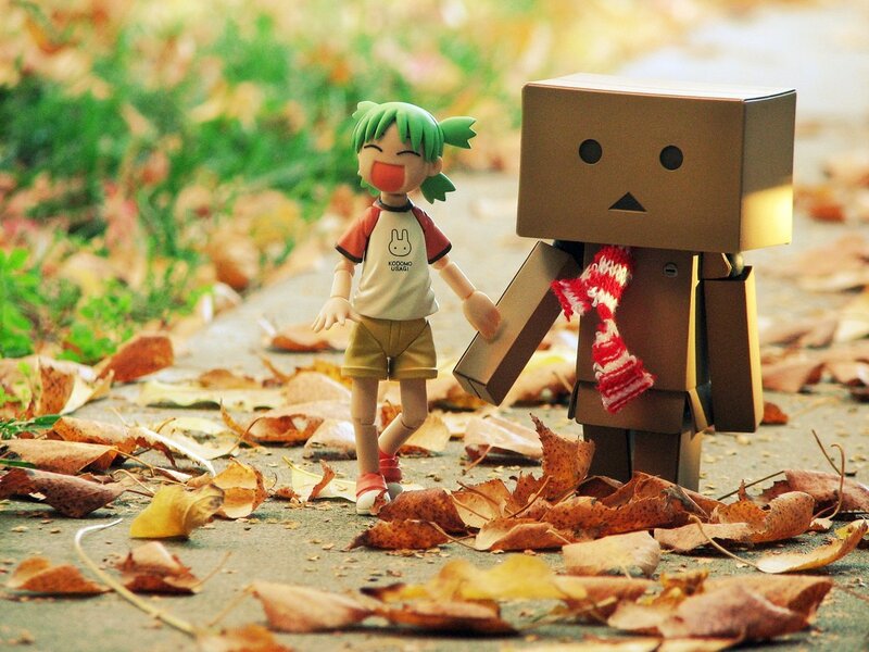 Danbo and a figurine in autumn