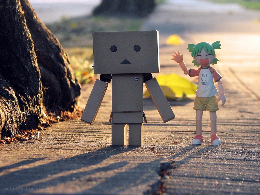 Danbo and a figurine on a path