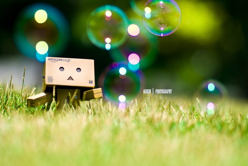 Danbo Figure in Grass — Green, Serene, Afternoon
