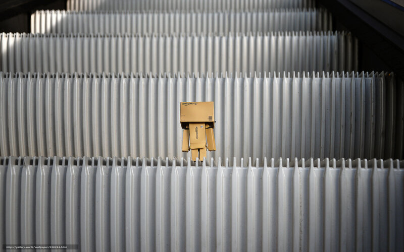 Danbo Figure on Escalator — Gray