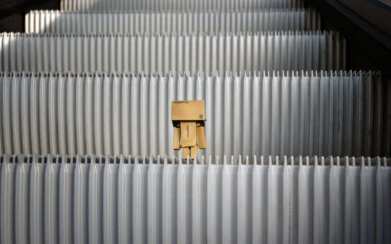 Danbo Figure on Escalator