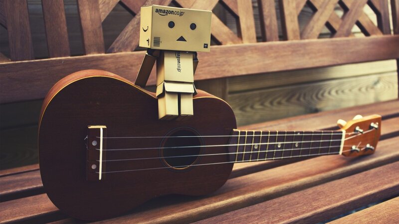 Danbo Figure on Ukulele