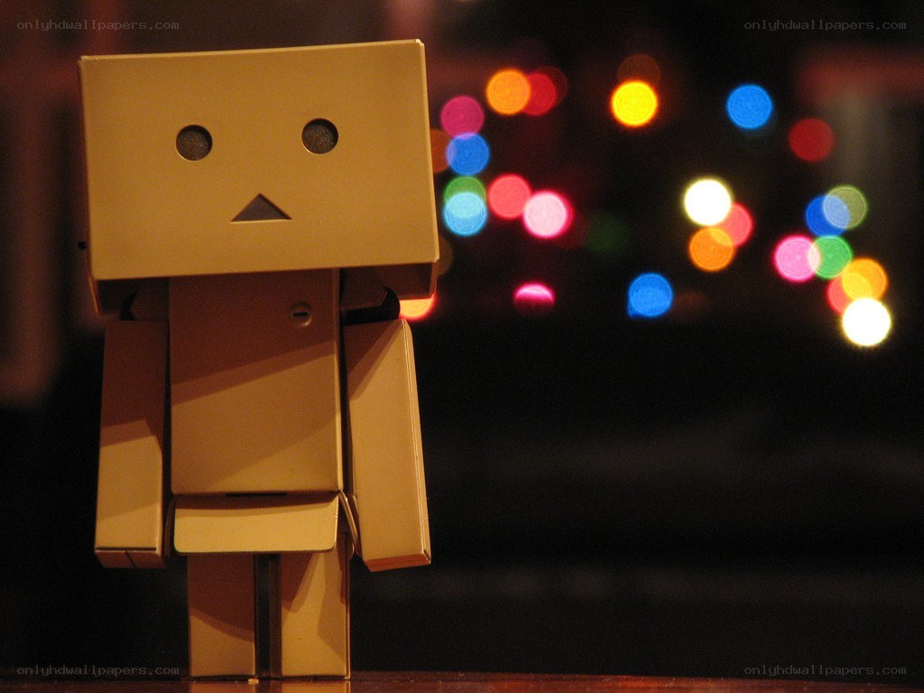 Danbo figure with bokeh lights