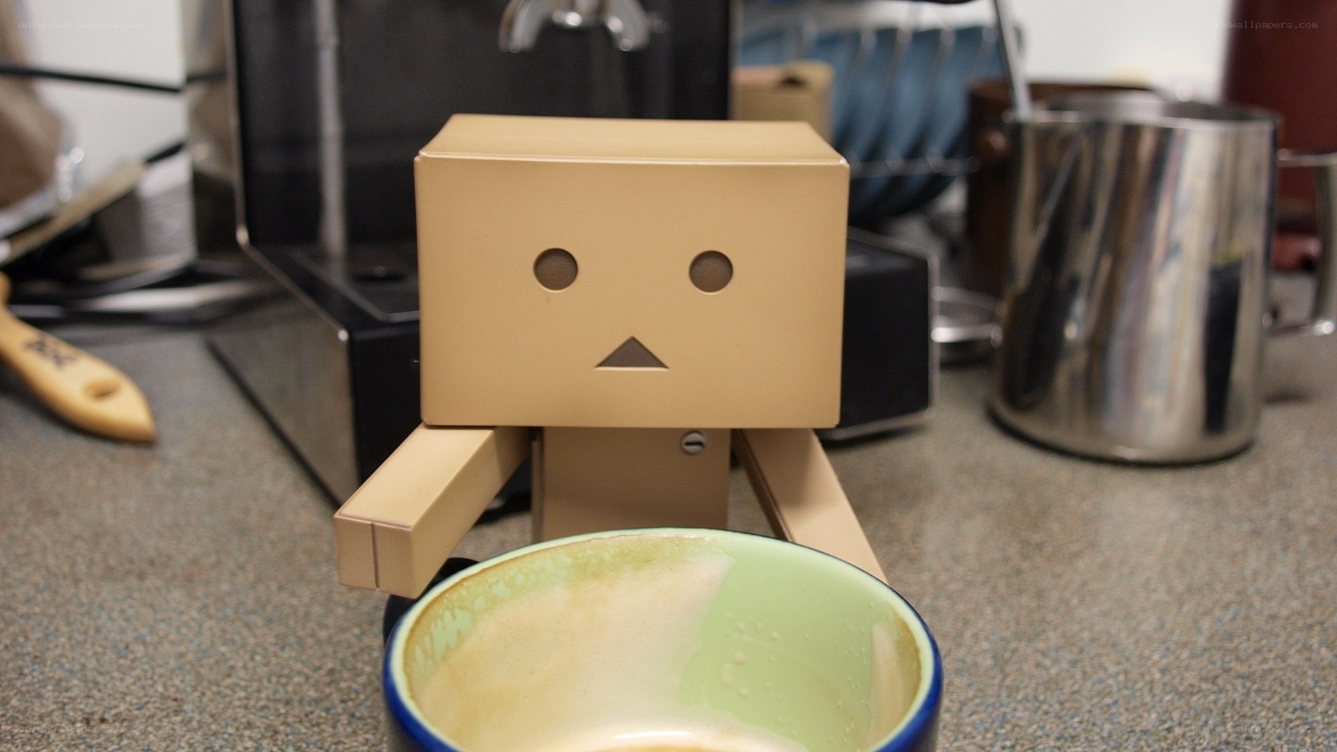 Danbo figure with coffee cup