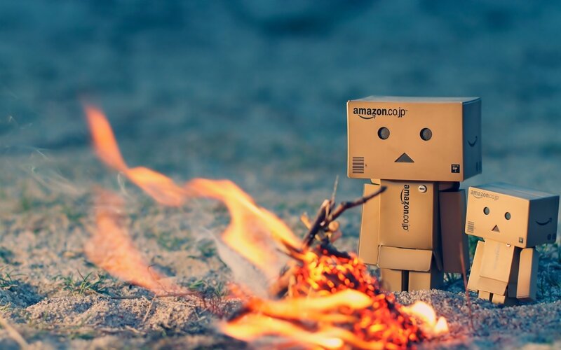 Danbo figures by campfire